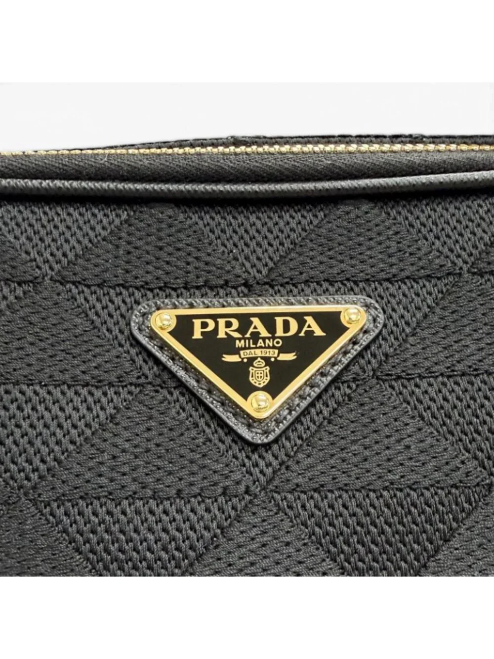 Prada Brick Triangle Logo Jacquard Leather Shoulder Bag Black